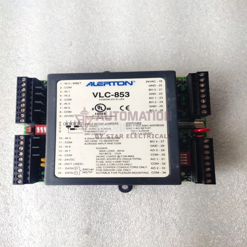 Alerton VLC-853 BACtalk VisualLogic BACnet MS/TP Field Controller – 8 Universal Inputs, 5 Binary Triac Outputs, 3 Analog Outputs, 24VAC CONTROLLER