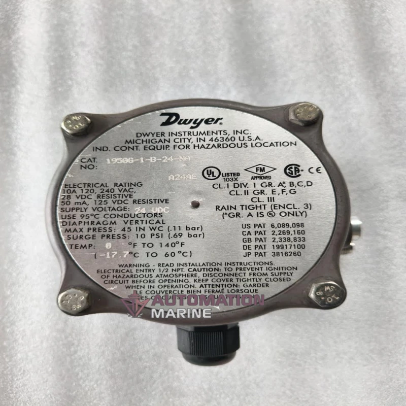 Dwyer Series 1950G-1-B-24-NA Differential Pressure Switch | Adjustable Air &amp; Gas Pressure Control | Industrial Pressure Monitoring OTHERS