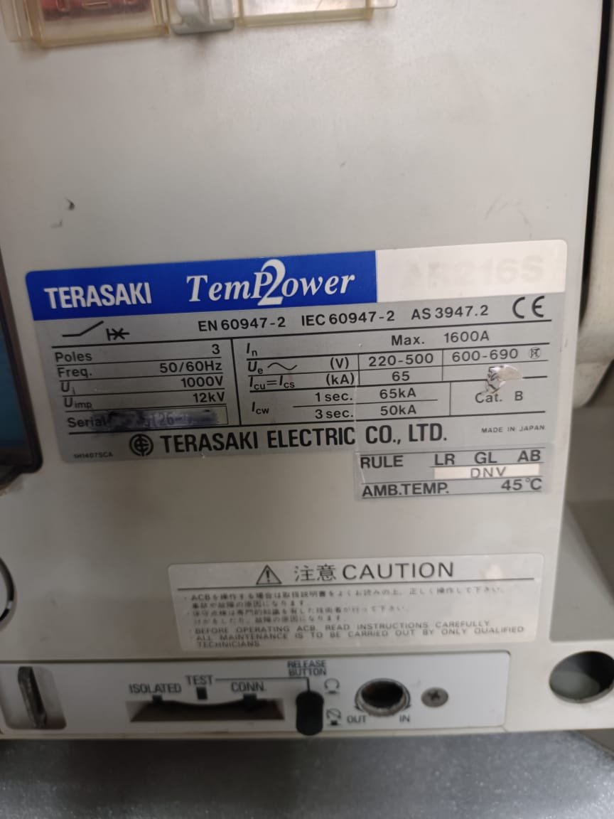 TERASAKI AR216S AIR CIRCUIT BREAKER TERASAKI TEMPOWER2 AR216S thumbnail 4