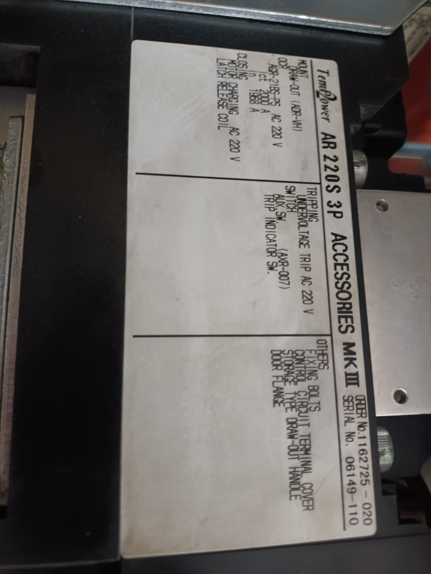 TERASAKI AR220S AIR CIRCUIT BREAKER TERASAKI TEMPOWER2 AR220S thumbnail 4