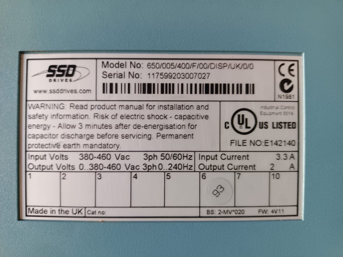 650/005/400/F/00/DISP/UK/0/0 SSD AC DRIVE 2AMP 3PHASE thumbnail 3