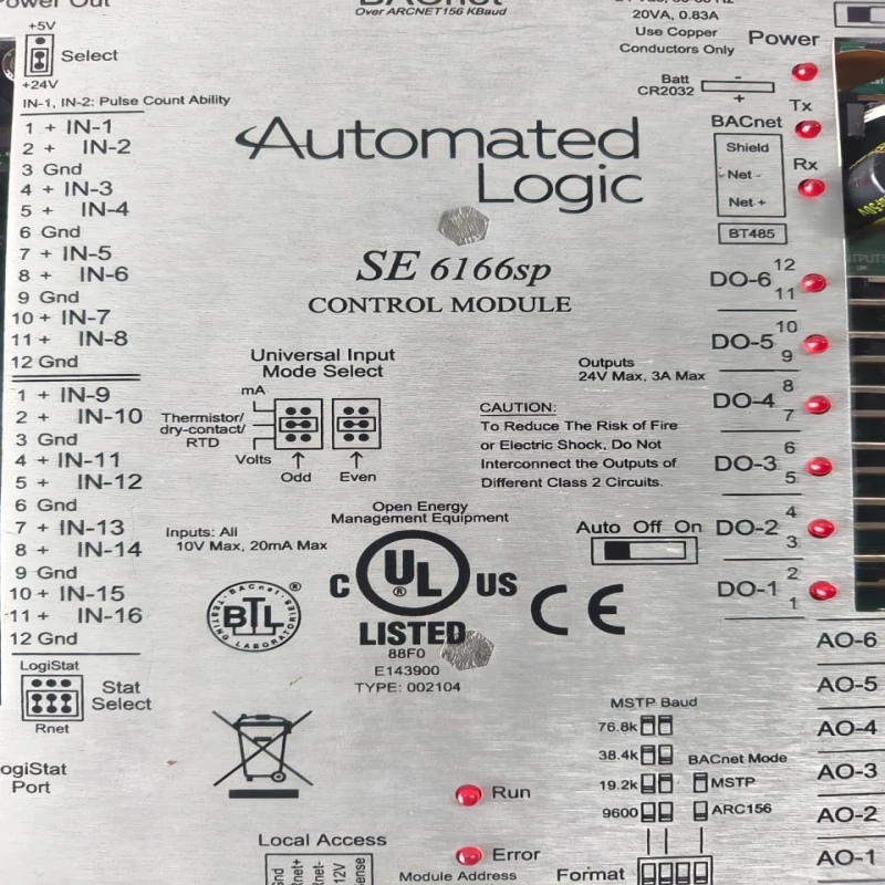 AUTOMATED LOGIC SE6166SP Control Module | BACnet Building Automation Controller | 16 UI 6 DO 6 AO | 24VAC thumbnail 7